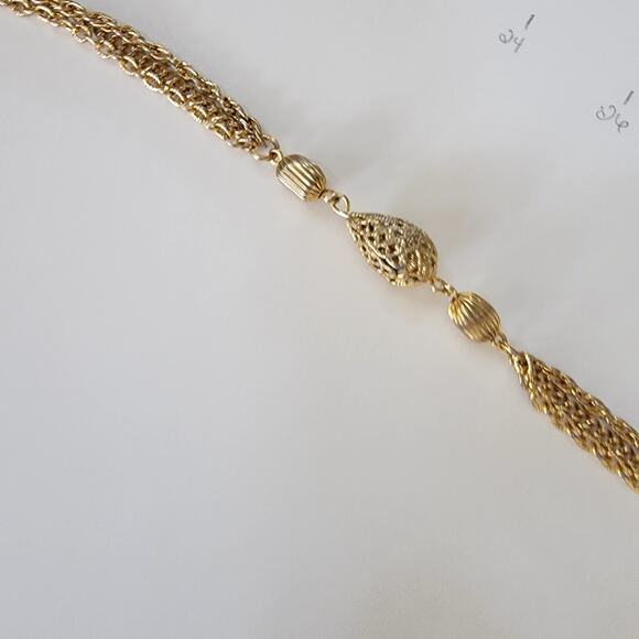 Vintage Long Gold Tone Chain Necklace With Filigree Beads And Textured Elegant - Picture 8 of 10